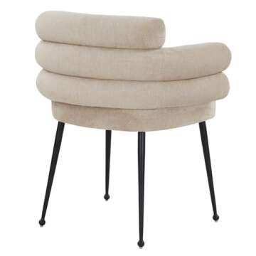 DEECUS. Dora Chenille Dining Chair Curved Back Dining Chairs with Black Tapered Metal Legs Flaxen Chenille Accent Chair for Dining Room