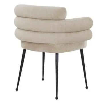 DEECUS. Dora Chenille Dining Chair Curved Back Dining Chairs with Black Tapered Metal Legs Flaxen Chenille Accent Chair for Dining Room