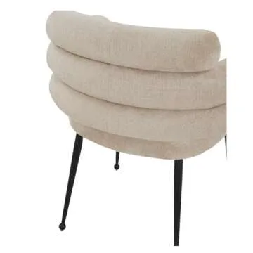 DEECUS. Dora Chenille Dining Chair Curved Back Dining Chairs with Black Tapered Metal Legs Flaxen Chenille Accent Chair for Dining Room