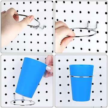 6 Set Pegboard Bins with Rings, Pegboard Accessories Cups Holder Pegboard Organizer Baskets Pegboard Hooks Kit for Art and Craft Supplies Storage (Blue, Yellow, Green, Rose Red, Orange, Purple)