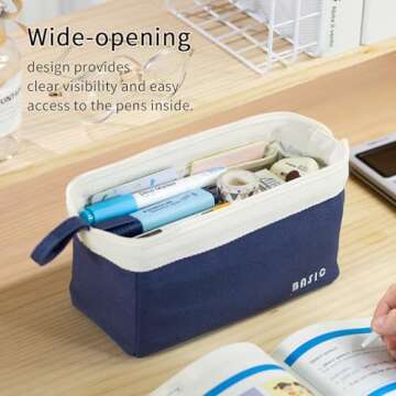 CICIMELON Wide-Open Pencil Case Big Capacity Pencil Pouch Portable Pen Bag School Supplies for Students Boys Girls, Navy