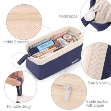 CICIMELON Wide-Open Pencil Case Big Capacity Pencil Pouch Portable Pen Bag School Supplies for Students Boys Girls, Navy