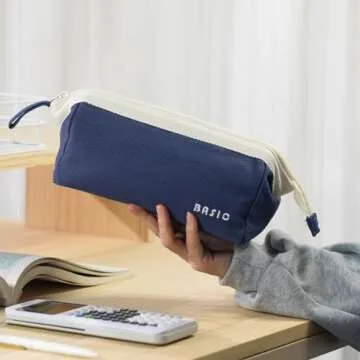 CICIMELON Wide-Open Pencil Case Big Capacity Pencil Pouch Portable Pen Bag School Supplies for Students Boys Girls, Navy