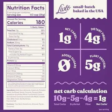 Livlo Keto Granola Cereal - 1g Net Carbs - Grain Free & Gluten Free Cereal - Low Carb Keto Snacks & Food - Ketogenic, Paleo & Diabetic Friendly - Chocolate Hazelnut, 11oz