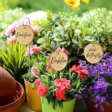 Wooden Plant Labels Set with Marker, 25 Customizable Garden Stakes