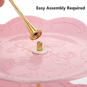 Tosnail 3 Pack 3 Tiers Plastic Cupcake Stand Dessert Stand Tiered Serving Trays with Gold Rod Candy Pastry Holders for Baby Shower, Wedding and Party - Pink