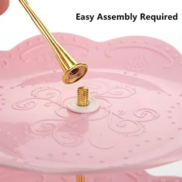 Tosnail 3 Pack 3 Tiers Plastic Cupcake Stand Dessert Stand Tiered Serving Trays with Gold Rod Candy Pastry Holders for Baby Shower, Wedding and Party - Pink