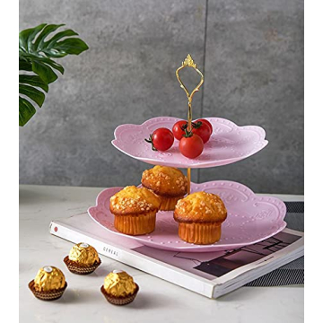 Tosnail 3 Pack 3 Tiers Plastic Cupcake Stand Dessert Stand Tiered Serving Trays with Gold Rod Candy Pastry Holders for Baby Shower, Wedding and Party - Pink