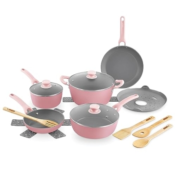 DASH Dream Green 15-Piece Nonstick Cookware Set Pink