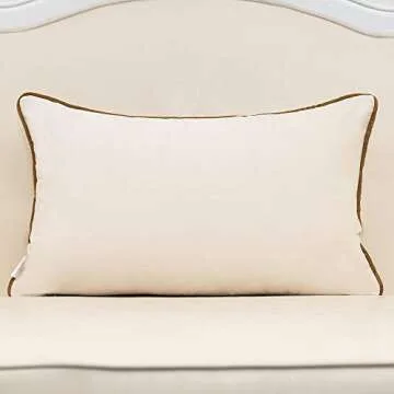 Alerfa 12 x 20 Inches White Geometric Gold Leather Striped Cushion Cases Embroidery Modern Throw Pil...