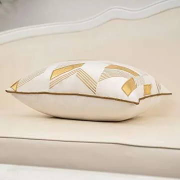 Alerfa 12 x 20 Inches White Geometric Gold Leather Striped Cushion Cases Embroidery Modern Throw Pillow Covers Decorative Pillows for Couch Living Room Bedroom Car 30 x 50cm
