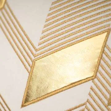 Alerfa 12 x 20 Inches White Geometric Gold Leather Striped Cushion Cases Embroidery Modern Throw Pillow Covers Decorative Pillows for Couch Living Room Bedroom Car 30 x 50cm