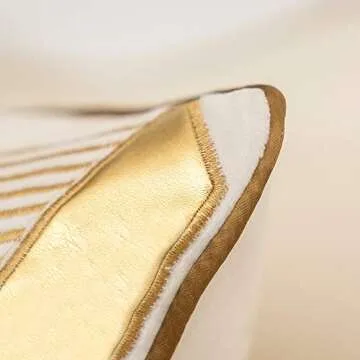 Alerfa 12 x 20 Inches White Geometric Gold Leather Striped Cushion Cases Embroidery Modern Throw Pillow Covers Decorative Pillows for Couch Living Room Bedroom Car 30 x 50cm