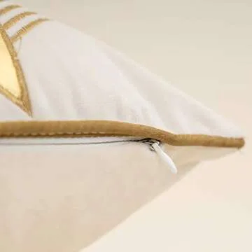 Alerfa 12 x 20 Inches White Geometric Gold Leather Striped Cushion Cases Embroidery Modern Throw Pillow Covers Decorative Pillows for Couch Living Room Bedroom Car 30 x 50cm