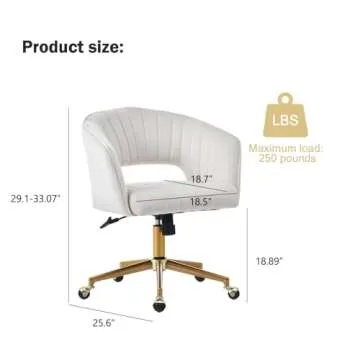 Nrizc Velvet Office Desk Chair, Upholstered Home Office Desk Chairs with Adjustable Swivel Wheels, Ergonomic Office Chair for Living Room, Bedroom, Office, Vanity Study (Beige)