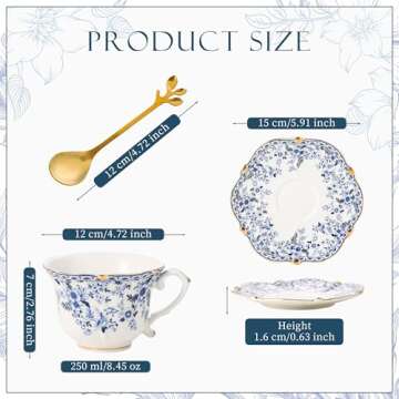 TATSUMI Country Roses 3 Peices Bone China Tea Cup And Saucer Set, English Vintage Tea Cups For Women...