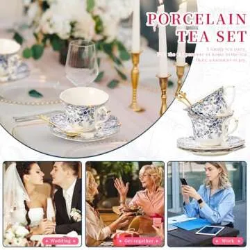 TATSUMI Country Roses 3 Peices Bone China Tea Cup And Saucer Set, English Vintage Tea Cups For Women And Tea Party Sets