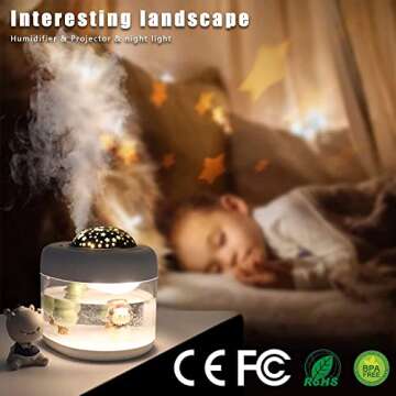 HMLUESR Baby Cool Mist Humidifiers for Bedroom Quiet - 16.91 OZ Small Humidifiers for Home with Night Light & Star Projector for Kids, Babies, Girls