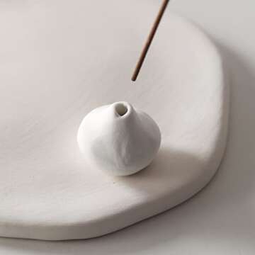 Handmade Incense Holder Irregula Plain Ceramic Stick Incense Holders pomelo pumpkin incense burner for Home Decor Yoga Meditation Zen (pomelo white)