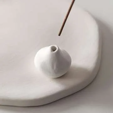 Handmade Incense Holder Irregula Plain Ceramic Stick Incense Holders pomelo pumpkin incense burner for Home Decor Yoga Meditation Zen (pomelo white)