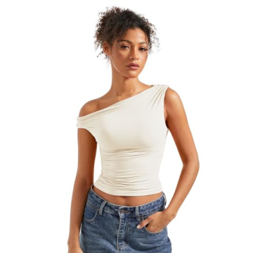 SUUKSESS Women Off Shoulder Crop Top Soft Stretchy Y2K