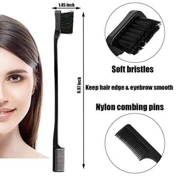 3 Pcs Hair Brush and Comb Set, Boar Bristle Teasing Brush, Three-row Rat Tail Teasing Comb, Double Sided Hair Edge Control Brush, Great for Detangling, Parting and Adding Shine