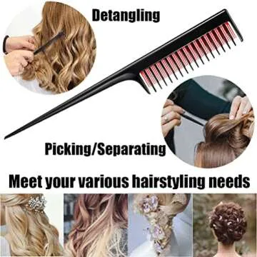 3 Pcs Hair Brush and Comb Set, Boar Bristle Teasing Brush, Three-row Rat Tail Teasing Comb, Double Sided Hair Edge Control Brush, Great for Detangling, Parting and Adding Shine