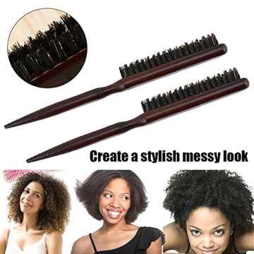 3 Pcs Hair Brush and Comb Set, Boar Bristle Teasing Brush, Three-row Rat Tail Teasing Comb, Double Sided Hair Edge Control Brush, Great for Detangling, Parting and Adding Shine