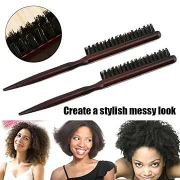 3 Pcs Hair Brush and Comb Set, Boar Bristle Teasing Brush, Three-row Rat Tail Teasing Comb, Double Sided Hair Edge Control Brush, Great for Detangling, Parting and Adding Shine