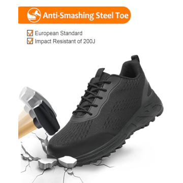 VikoViren Steel Toe Work Shoes - All Black Safety Sneakers