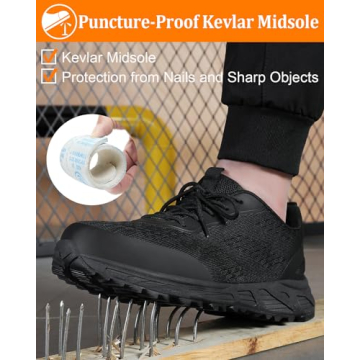 VikoViren Steel Toe Work Shoes - All Black Safety Sneakers