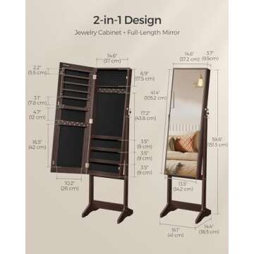 SONGMICS Mirror Jewelry Cabinet - Stylish Full-Length with Storage