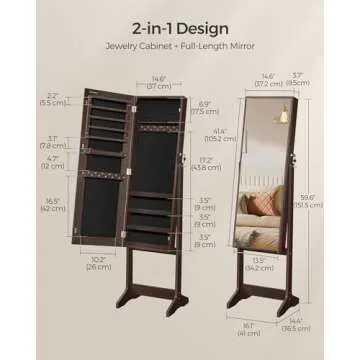 SONGMICS Mirror Jewelry Cabinet - Stylish Full-Length with Storage