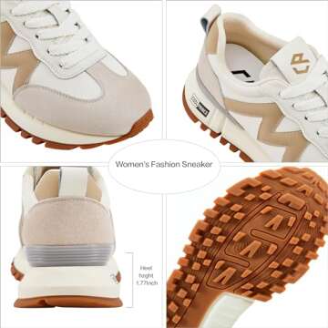 Coolprince Sneakers for Women Non-Slip Casual Walking Shoes Genuine Leather Lightweight Comfortable Tennis Running Shoes Womens Fashion Sneakers Beige Size 7.5