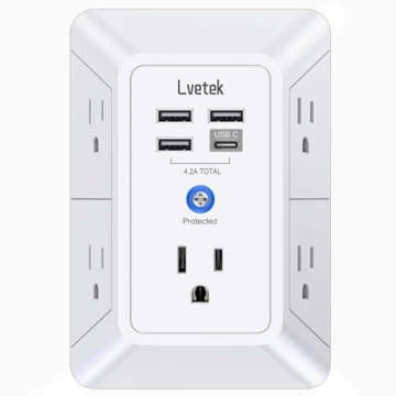 5-Outlet Surge Protector with USB Ports for Travel