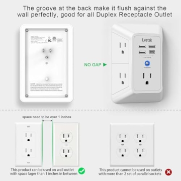 5-Outlet Surge Protector with USB Ports for Travel