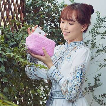 LAIYOSEA Hot Pink Terry Cloth Small Cute Pencil Pouch Aesthetic Cotton Zipper Makeup Pouch Trendy Preppy Quilted Travel Cosmetic Pouch Bag Skincare Toiletry Bag Beauty Bag Tiktok Trend Items