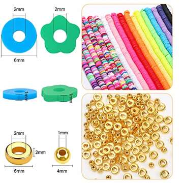 6700pcs SoarFr Clay Beads - Gold Flat & Round, Flower Shape, Handmade Heishi Jewelry Beads for Bracelet, Necklace, Earring, Anklet Craft