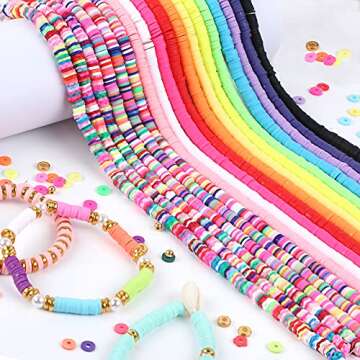 6700pcs SoarFr Clay Beads - Gold Flat & Round, Flower Shape, Handmade Heishi Jewelry Beads for Bracelet, Necklace, Earring, Anklet Craft