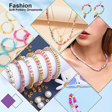 6700pcs SoarFr Clay Beads - Gold Flat & Round, Flower Shape, Handmade Heishi Jewelry Beads for Bracelet, Necklace, Earring, Anklet Craft