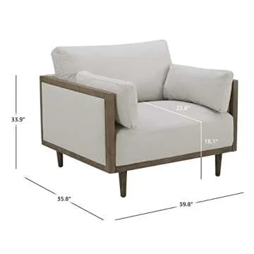 Amazon Brand – Stone & Beam Coast Wood-Trimmed Contemporary Living Room Accent Chair with Armrest Pillows, 40"W, Chalk
