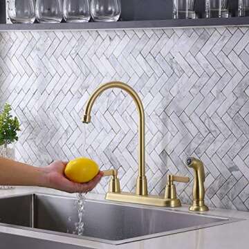 VAPSINT Commercial Modern 2-Handle Centerest SUS304 Stainless Steel Gold Kitchen Sink Faucet with Side Sprayer,Two Handle 3 or 4 Hole High Arc Kitchen Faucets for Kitchen Sinks with Pull Out Sprayer