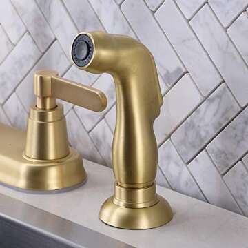 VAPSINT Commercial Modern 2-Handle Centerest SUS304 Stainless Steel Gold Kitchen Sink Faucet with Side Sprayer,Two Handle 3 or 4 Hole High Arc Kitchen Faucets for Kitchen Sinks with Pull Out Sprayer