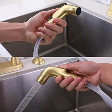 VAPSINT Commercial Modern 2-Handle Centerest SUS304 Stainless Steel Gold Kitchen Sink Faucet with Side Sprayer,Two Handle 3 or 4 Hole High Arc Kitchen Faucets for Kitchen Sinks with Pull Out Sprayer
