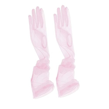 ZUYPSK Women Girls Semi Sheer Tulle Long Gloves Opera Party 1920s Wedding Bridal Mittens (Pink)