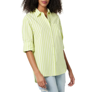 The Drop Women’s Kendra Loose Fit Long Shirt - Lime Stripes for Stylish Comfort