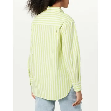 The Drop Kendra Loose Fit Long Shirt - Lime Stripe