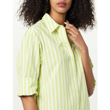 The Drop Kendra Loose Fit Long Shirt - Lime Stripe
