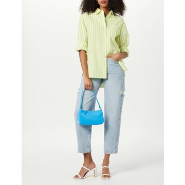 The Drop Kendra Loose Fit Long Shirt - Lime Stripe