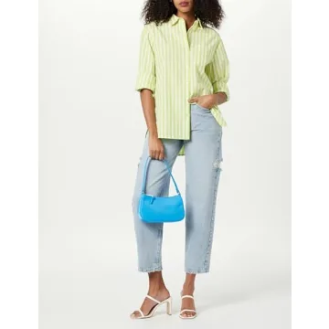 The Drop Kendra Loose Fit Long Shirt - Lime Stripe